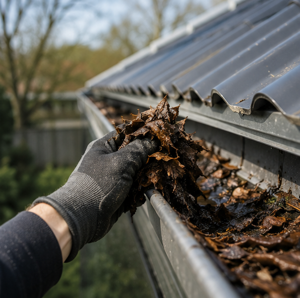 Gutter cleaning on a roofline
